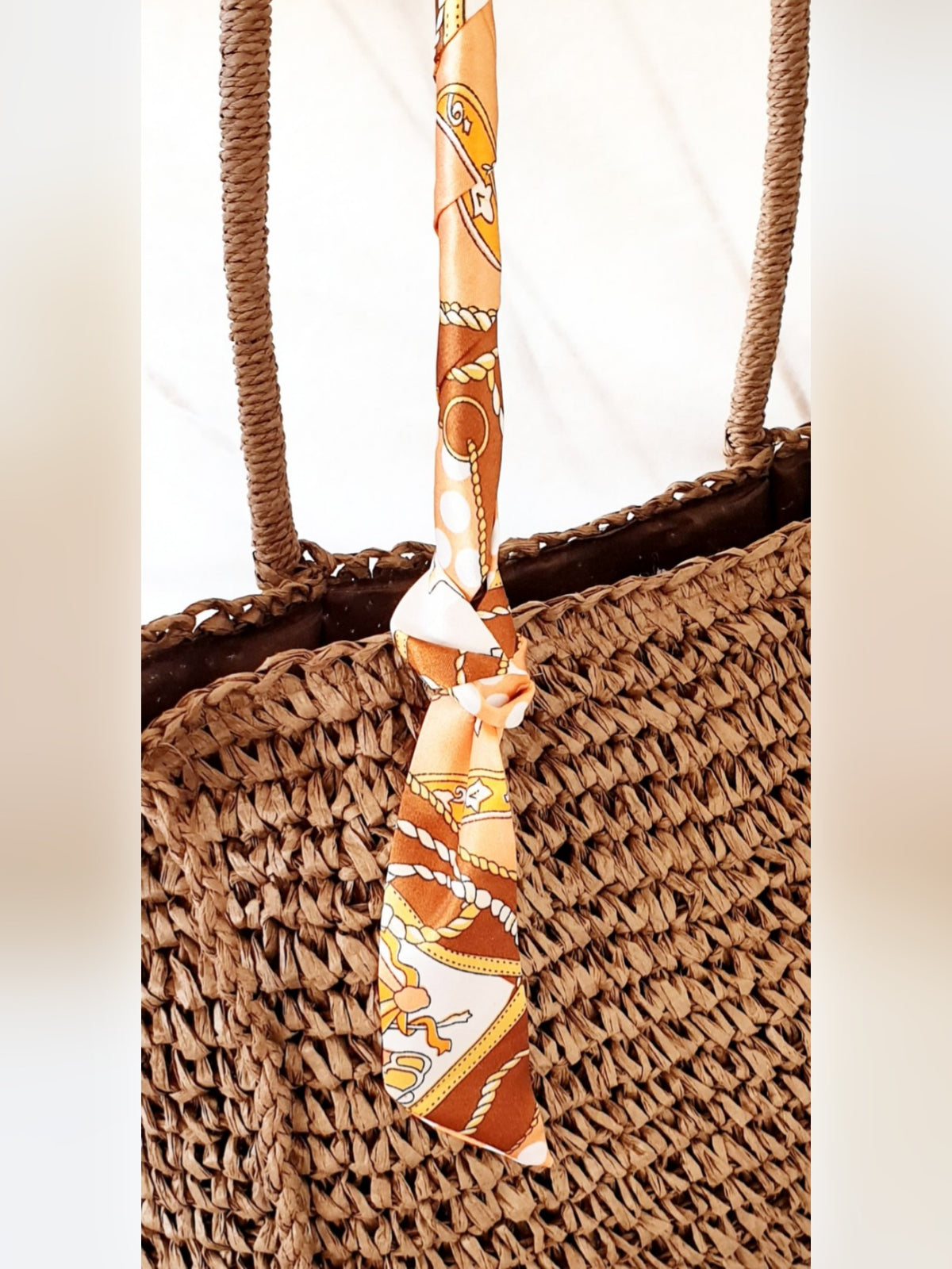 Satinband Taschenhenkelband Haarband - Orange Cremebeige - gemustert