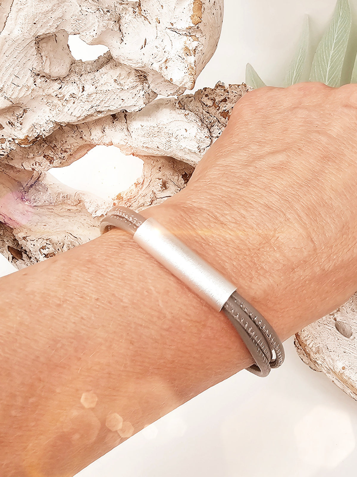 Leder-Armband taupe