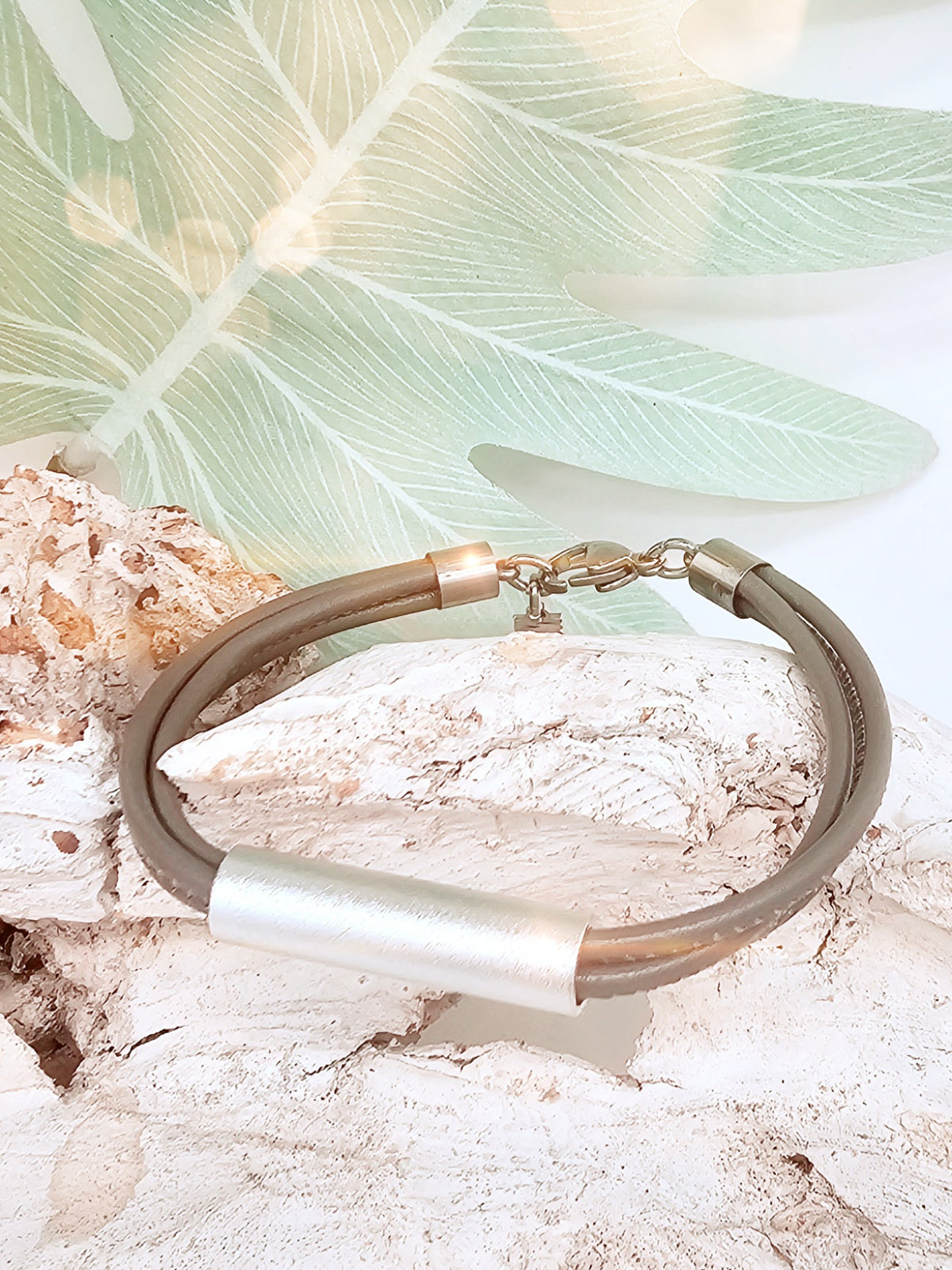Leder-Armband taupe