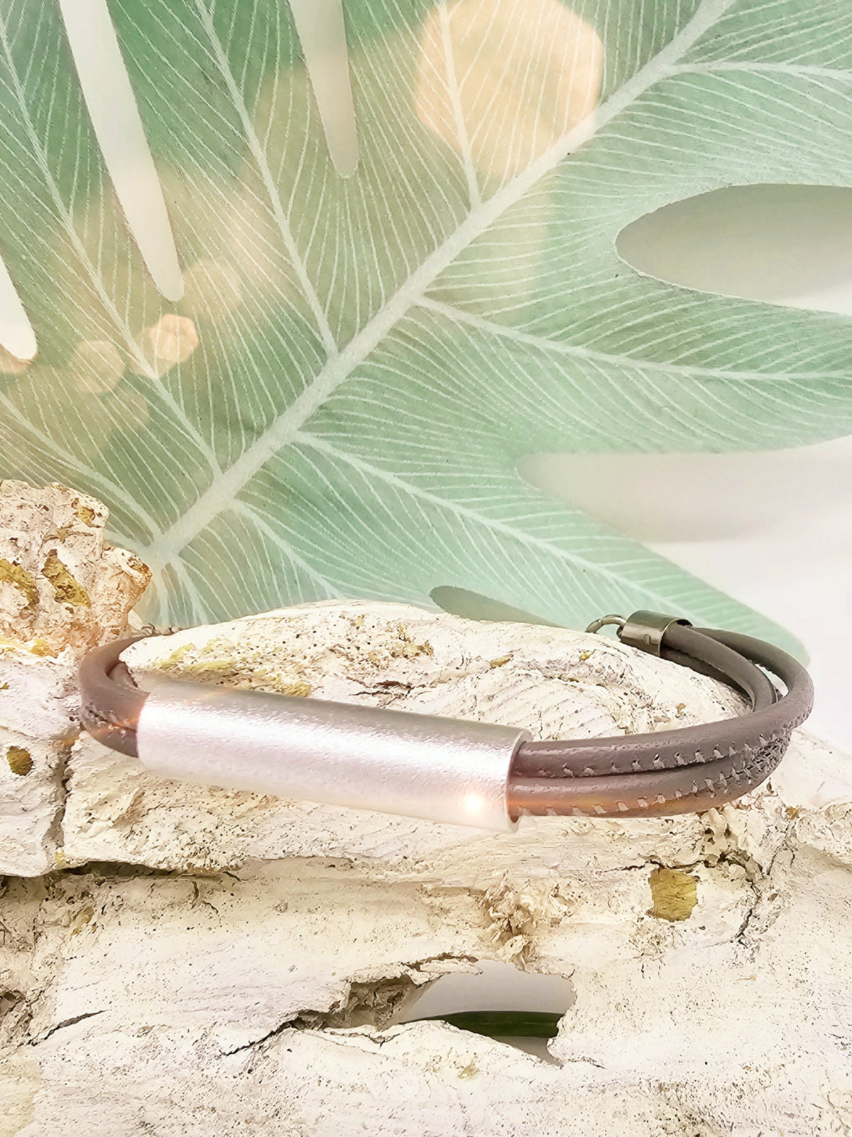 Leder-Armband taupe
