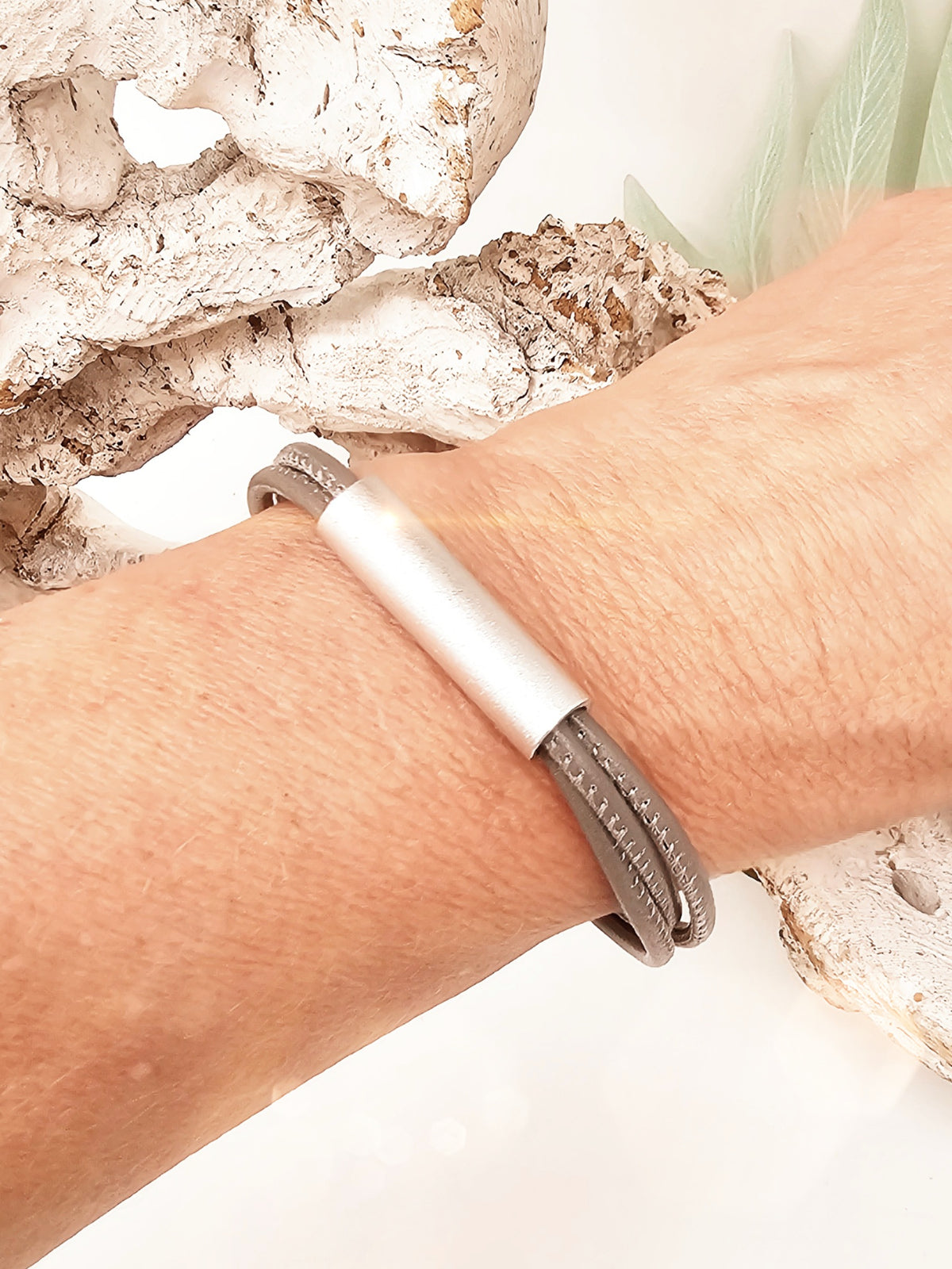Leder-Armband taupe