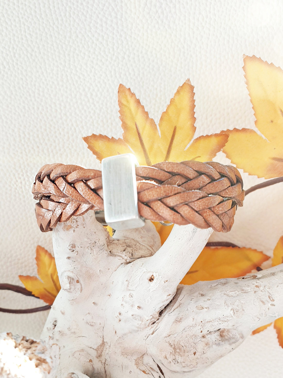 Geflochtenes Lederarmband Camel