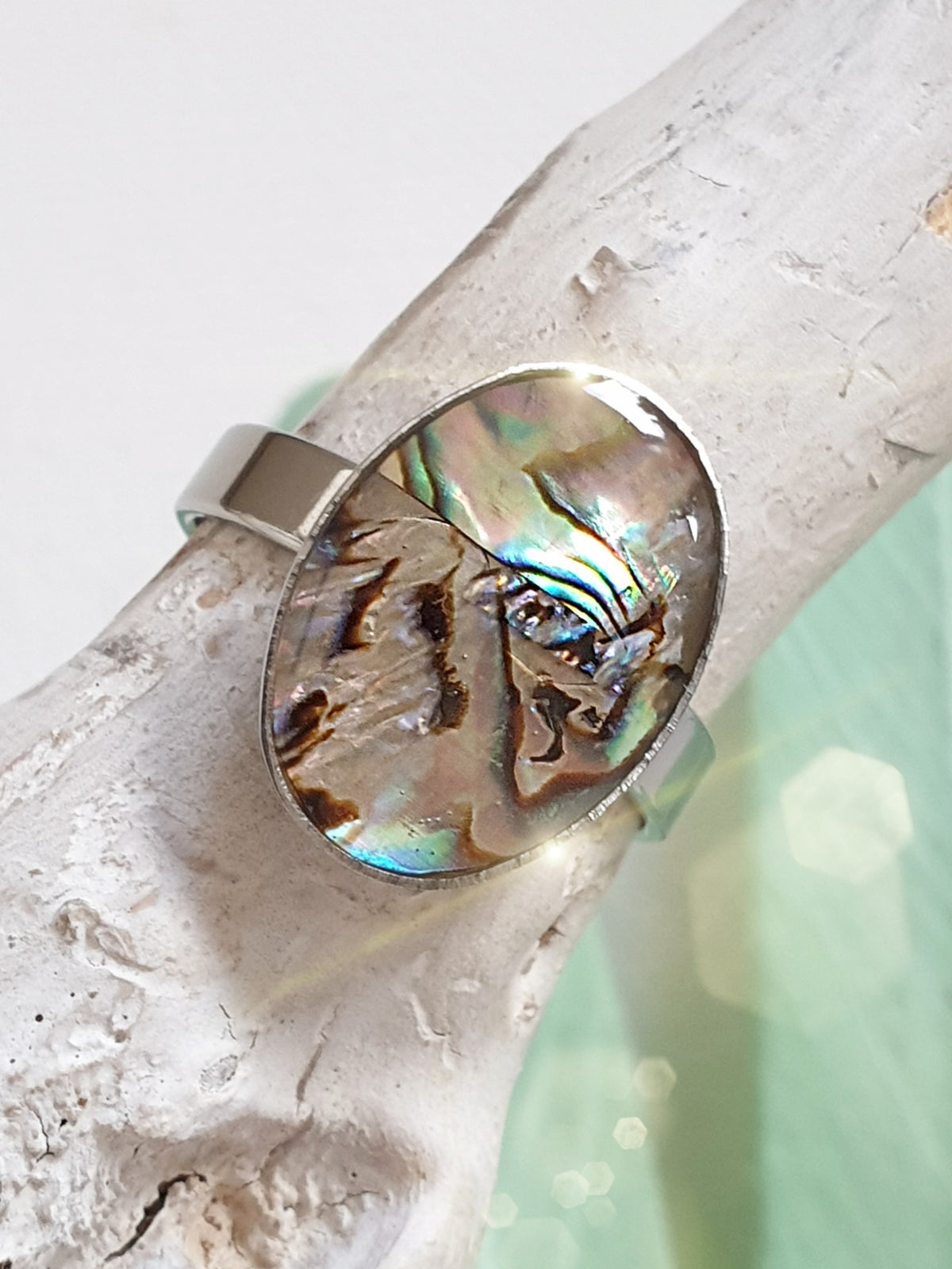 Edelstahlring mit Paua Muschel