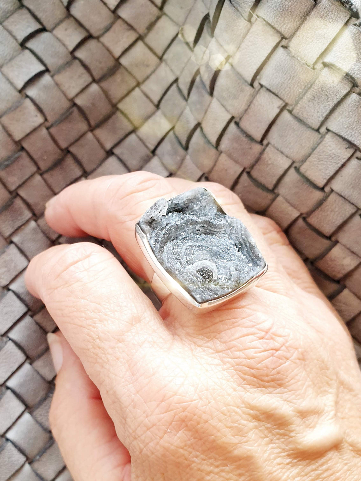 Großer Sterlingsilber Ring mit Achat Rose