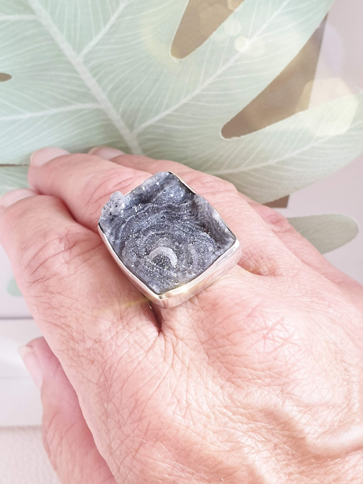 Großer Sterlingsilber Ring mit Achat Rose