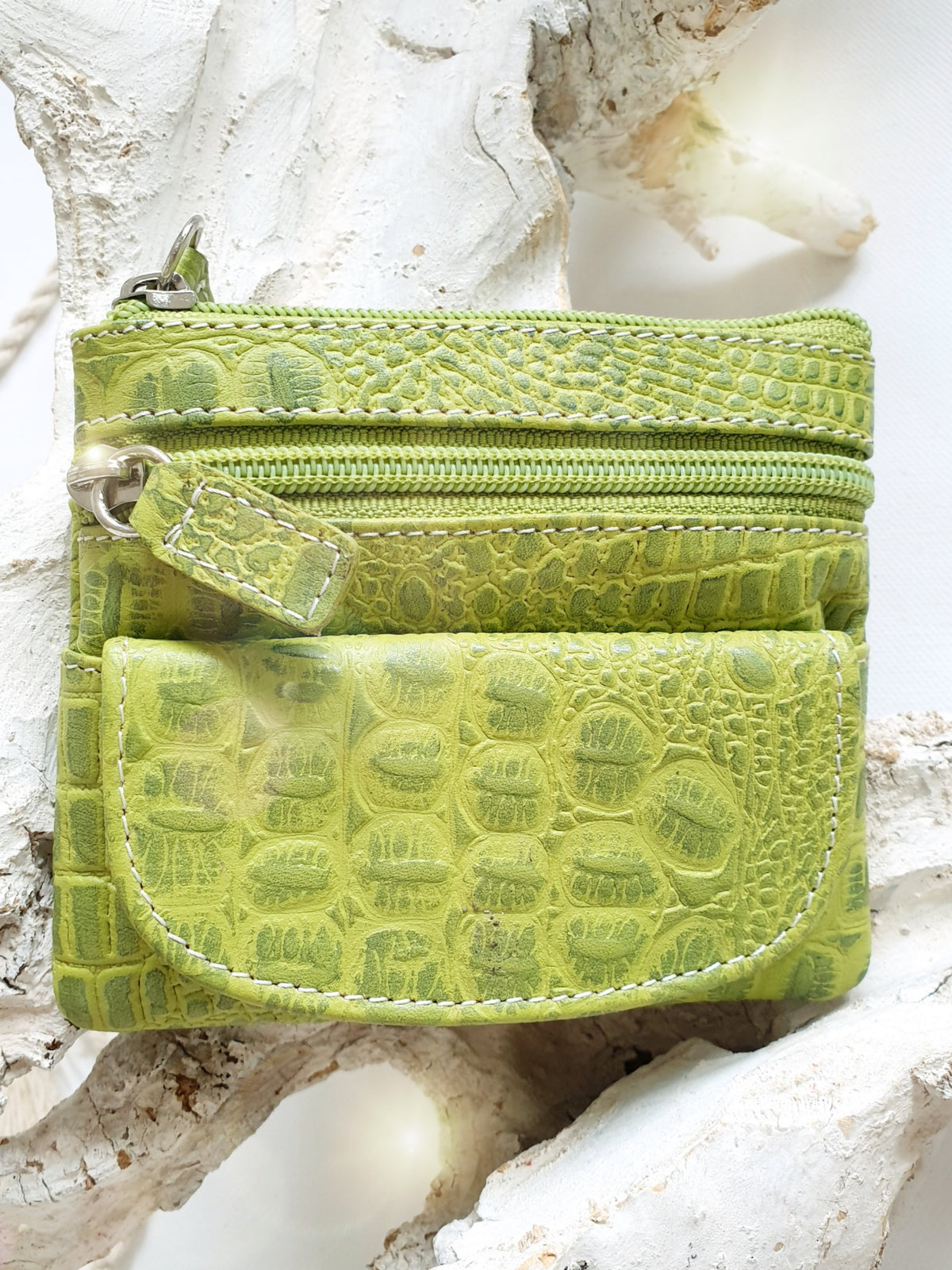 Schlüsselmäppchen BAG in Bag Schlüsselanhänger Leder grün mit krokomuster