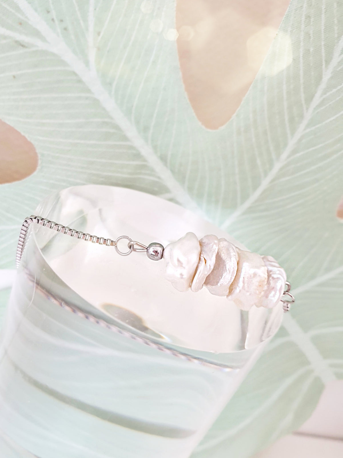 Perlenarmband Edelstahl Barockperlen Creme Weiß